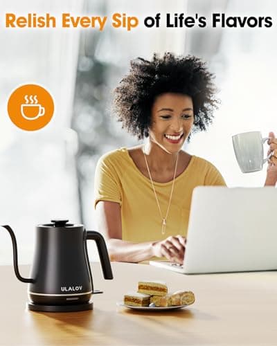 Ulalov Electric Kettle 1L Gooseneck Water Kettle Quick Heating for Pour Over Coffee & Tea, Stainless Steel Hot Water Boiler with Auto Shut-Off, Boil Dry Protection, Matte Black,1200W 7