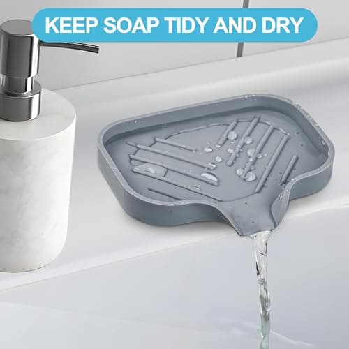 Soap Dish for Shower,Silicone Bathroom Soap Dishes with Drain Spout-Bathroom,Kitchen Soap Sponge Tray Self Draining for Kitchen,Bathroom,Bathtub, Shower. 6