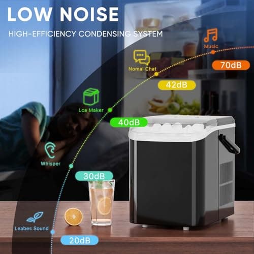 DUMOS Countertop Ice Maker with Handle, 26lbs/24H Portable Ice Machine, 9 Bullet Ice Cubes Ready in 6 Mins, Self-Cleaning, Quiet Compact Ice Maker for Home, Kitchen, RV, Camping, Black 6