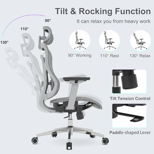 Logicfox Ergonomic Office Chair for Long Hours,High Back Mesh Chair with Adaptive Thoracic & Lumbar Support,3D Adjustable Armrests and Headrest,Designed for 8–10 Hour Workdays 7