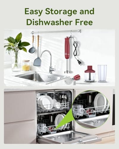 Immersion Blender 5 in 1 Hand Blender, Abuler 1000W Hand Mixer Stick,12 Speed Handheld Blender 304 Stainless Steel with 600ml Mixing Beaker, 500ml Chopper, Whisk and Milk Frother for Soup, Baby Food 8