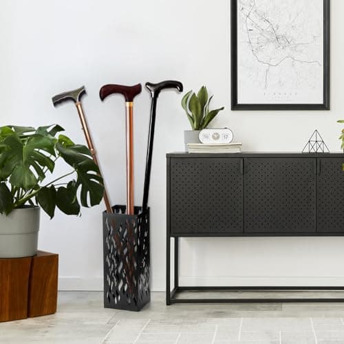 Noamus Metal Umbrella Holder, Heavy Square Canes Walking Sticks Stand Rack, Freestanding Rain Collection Umbrella Organizer, Black Umbrella Storage Bin for Entryway, Home, Office, 6.1"x6.1"x15.7" 5