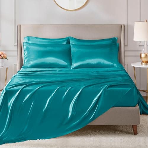 Madison Park Essentials Satin Luxury Wrinkle-Free High-Luster and Silk Standard Teal 2 6