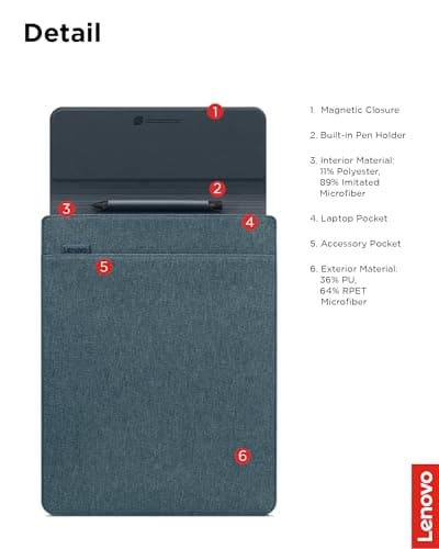 Lenovo Slim Laptop Sleeve 14 Inch Notebook/Tablet - Compatible with MacBook Air/Pro - Eco-Friendly Lightweight Case with Accessory Pocket & Magnetic Closure - Teal 6