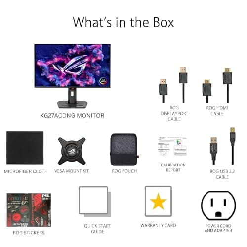 ASUS ROG Strix 26.5” 1440P QD-OLED Gaming Monitor (XG27ACDNG) -QHD (2560x1440), 360Hz, 0.03ms, Custom Heatsink, OLED Care+, G-SYNC Compatible, 99% DCI-P3, DisplayWidget, AI Gaming, 3yr Warranty 7