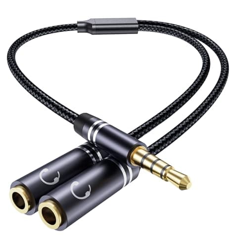3.5mm Headphone Splitter, 36cm/14 inch Hi-Fi Sounds Extension Cable Audio Stereo Y Splitters, 3.5 mm Male to 2 Female (TRRS - 4 Pole), Nylon-Braided Aux Cable Compatible with PS4, Switch & More
