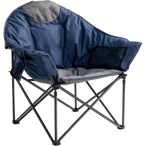 Foristrail Oversized Camping Chair with Cup Holder & Carry Bag - 500lbs Heavy Duty Moon Saucer Chair for Outdoor, Lawn, Sports, Patio - Padded Folding Sofa Chair, Blue & Gray