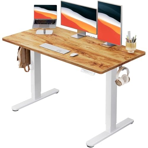 HUANUO Electric Standing Desk, Whole Piece Desktop, Adjustable Height Computer Desk, 4 Height Memory Settings, Sit Stand Up Desk for Home Office, 48" x 24", Light Vintage