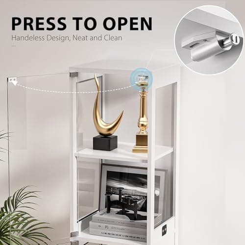 BROTTAR Glass Display Cabinet, 4-Tier Curio Cabinets with 3 Color Lights for Collectibles, Storage Cabinet with Door, Glass Display Case & Bookcase with Human Body Sensor, White 5