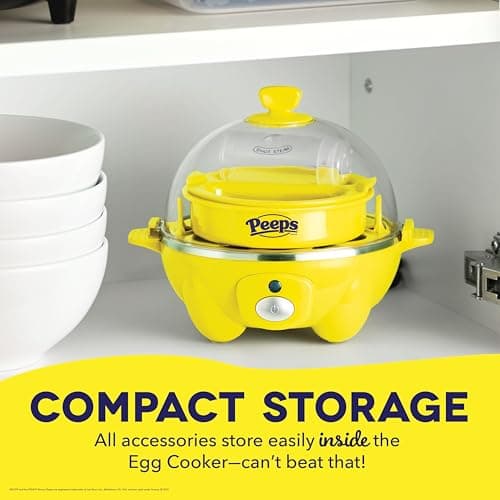 PEEPS & Dash Rapid Egg Cooker - Boiler, Poacher & Steamer - Includes Measuring & Recipe Guide - Dishwasher Safe - BPA Free - Holds 7 Eggs, Yellow 5