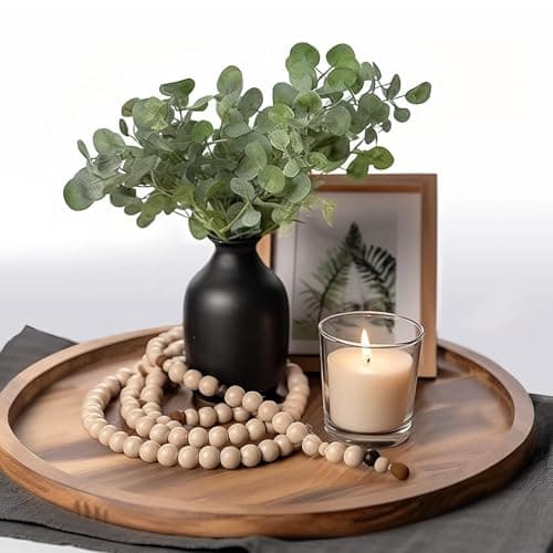 11.5 Inch Small Wood Round Decorative Tray for Home Decor, Coffee Table, Dining Table, Kitchen Island, Bathroom Counter