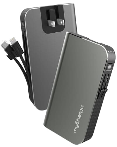 myCharge Portable Charger with Wall Plug – 10050mAh Fast Charging – Power Bank for iPhone, Samsung, Android & More - External Battery Pack Portable Charger with Built-in Cables (Lightning + USB-C)