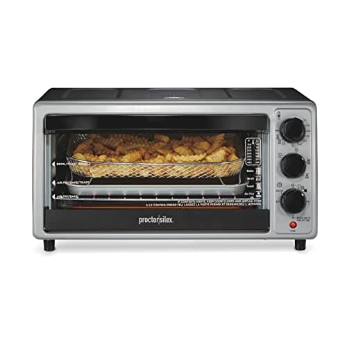 Proctor Silex Simply-Crisp Air Fryer Toaster Oven Combo with 4 Functions Including Convection, Air Fry, Bake & Broil, Fits 6 Slices or 12” Pizza, Auto Shutoff, Black (31275)