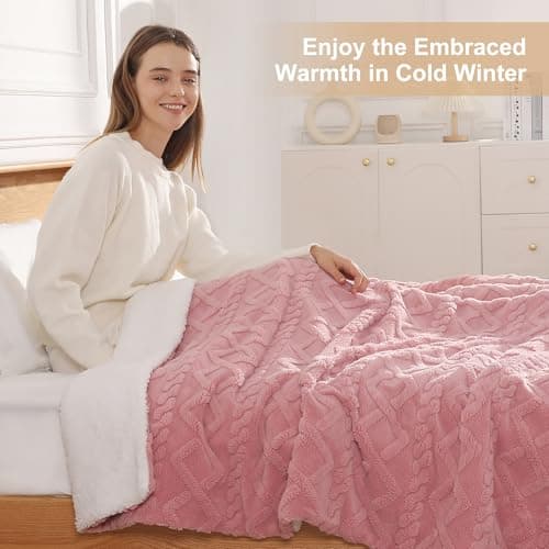 Electric Blanket Twin Heated Blanket 62''X84'' with 5 Heating Levels & 10 Hours Auto Off, ETL& FCC Certification Dual Sherpa Twin Heating Blanket Washable for Home/Office/Bed, Great Gift(Pink) 7