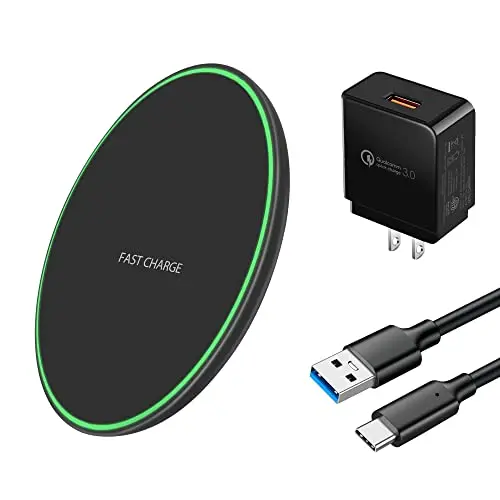 Wireless Charger for Samsung Galaxy S24/S24+/S24 Ultra/S23/S23+/S23 Ultra/S22/S22+/S22 Ultra/S21/S20/S10/S10+/S9/S9+/S8/S8+/S7, Wireless Charging Pad with QC 3.0 Adapter and 6.6ft USB-C Cable, Black