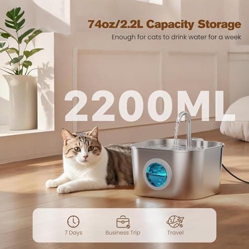 Cat Water Fountain Stainless Steel: Pet Fountains for Cats/Dog Indoor Automatic Waterer Bowls for Drinking Small Animal Water Dispenser Metal Pets Watering Faucet Bottle Auto Kitty Watering Supplies 6