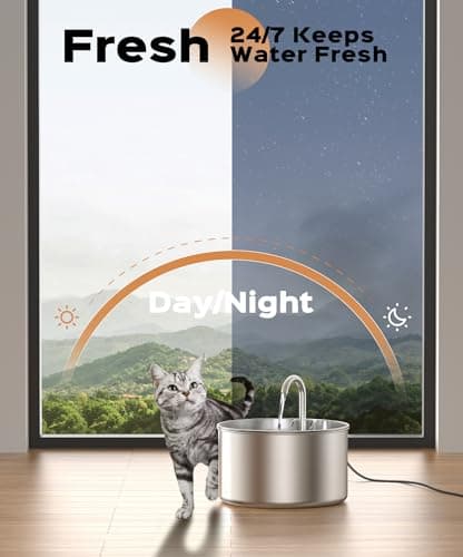 Stainless Steel Cat Water Fountain: Pet Fountains Indoor Metal Automatic Dispenser Cat Waterer Bowls Dog Faucet Bottle Pets 24/7 Running Watering for Drinking Quiet Pump with 1 Filter 8