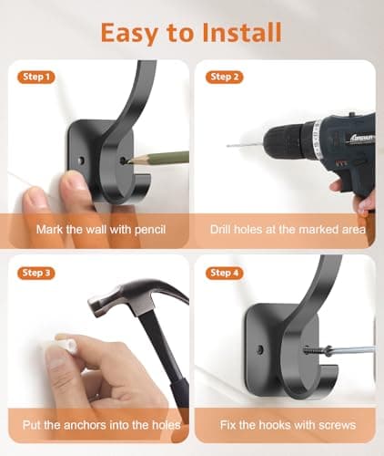 Optish Black Coat Hooks Wall Mount, Wall Hooks for Hanging, Towel Hooks Heavy Duty Backpack Hooks for Hat Coat and Towel (6Pack, Black) 7