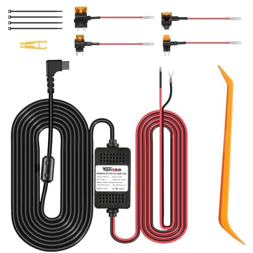 Yansoo Dash Cam Hardwire Kit USB C,13ft Type-C Hard Wire Kit for Dash Camera,USB C Hard Wire Kit Fuse for Dashcam,12V-24V to 5V Hardwire Kit Car Camera Charger Power Cord with Low Voltage Protection