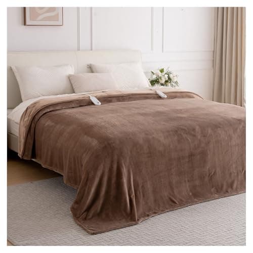 Electric Blanket King Size, Ultra Soft Flannel Heated Blanket for Full Body, Dual Control Heating Blankets with 10 Hours Automatic Shut Off, 8 Heating Levels, Washable, Double Zone, 100" x 90" Brown