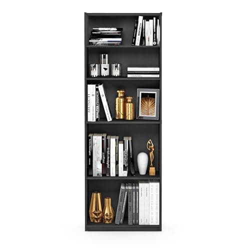 Furinno Jaya Book Shelf, 5-Tier Bookshelf, Bookcase with Adjustable Shelves, 9.5 x 24.5 x 71.2, for Organization and Storage, for Living Room, Bedroom, Home Office, Blackwood 7