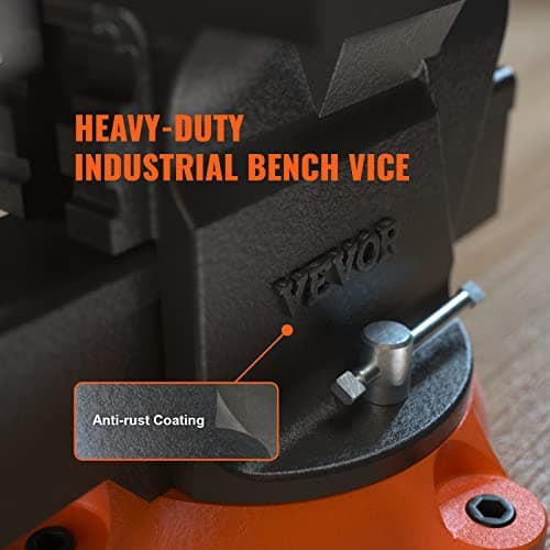 VEVOR Bench Vise, 6-inch Jaw Width 5.9-inch Jaw Opening, 360-Degree Swivel Locking Base Multipurpose Vise w/Anvil, Heavy Duty Ductile Iron Workbench Vise w/Bolts & Nuts, for Drilling, Pipe Cutting 9