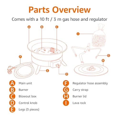 Amazon Basics Portable Propane Fire Pit, 19 inch Round Gas for Patio, 55,000 BTU, Carry Strap, Heat, Warmth and Ambience 7