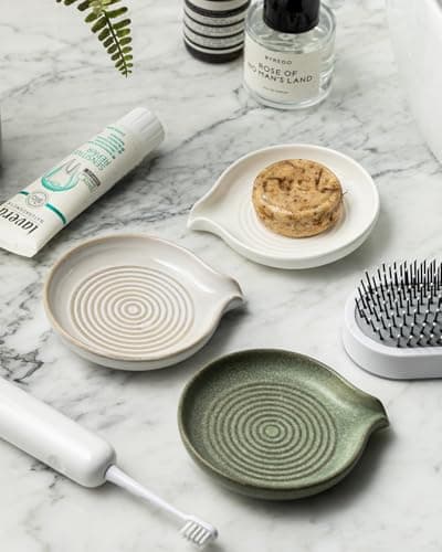 Soap Dishes, Ceramic Shower Soap Dish with Waterfall Design Bar Soap Holder Self Draining Soap Saver for Shower, Bathroom, Sink, Kitchen and Countertop, Green 9