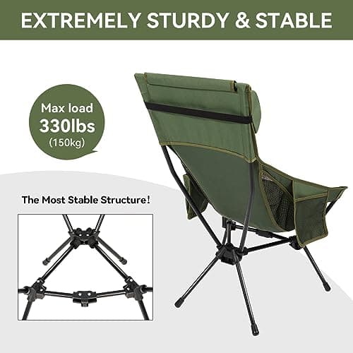 TOBTOS High Back Camping Chair, Lightweight Camping Chair with Headrest, Stable Portable Folding Chair for Outdoor Camp, Hiking, Backpacking(Green) 4