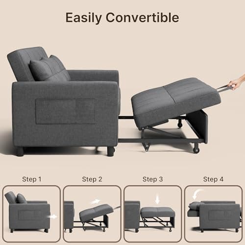 Gizoon 3 in 1 Sofa Bed, 52.4 Inch Convertible Pull Out Couch, Loveseat Sleeper Sofa with Two Pillows, Small Sofa Couches for Small Spaces, Apartment, Living Room, Bedroom, Dark Grey 5