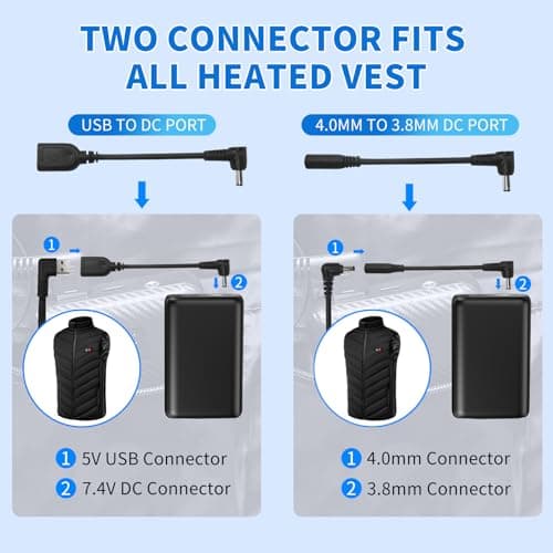MOSILA 30000mAh Heated Vest Battery Pack 7.4V Heating Vest Battery Bank Power Bank with LED Display DC/USB//Type-C 5V/9V/12V Portable Chargers for Heated Jacket Coat Vest and Warming Clothing for Men 6