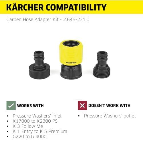 Kärcher Garden Hose Adapter Kit for Electric and Gas Pressure Washers, Quick Connect Fitting, Water Flow Regulating 3