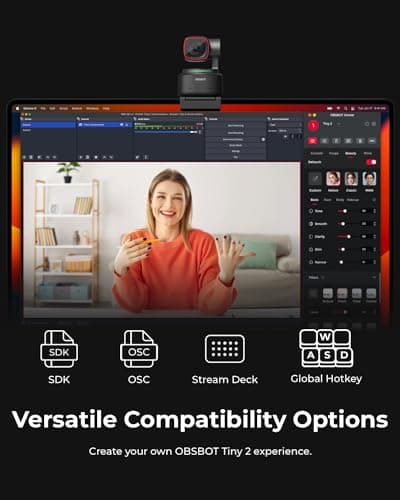 OBSBOT Tiny 2 Webcam 4K Voice Control PTZ, AI Tracking Multi-Mode & Auto Focus, Web Camera with 1/1.5" Sensor, Gesture Control, 60 FPS, HDR Light Correction, Webcam for PC, Streaming, Meeting, etc. 8