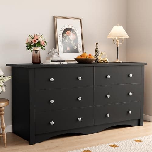 YESHOMY Black Dresser for Bedroom,6 Drawer Dressers, Storage Chest of Drawers for Hallway,Living Room, Entryway 6