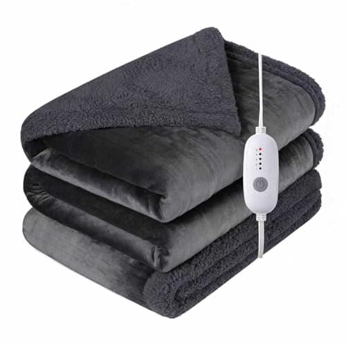 Electric Heated Blanket Full Size 72" x 84" - 5 Heat Settings & 10H Auto-Off, Microplush Flannel & Sherpa Lining, Machine Washable, Overheat Protection, Ideal Gifts for Home/Bedroom/Sofa, Dark Gray