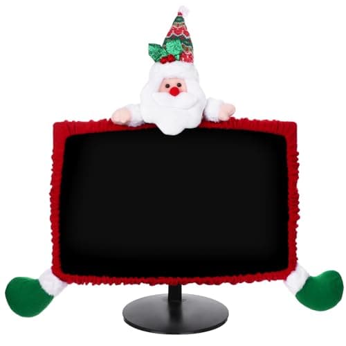 PartyYeah Christmas Computer Monitor Cover, Elastic Xmas Decorations Reindeer Computer Monitor Border Cover, Elastic Laptop Computer Cover for Xmas Home Office Decor and New Year Gift Ideas (Santa)