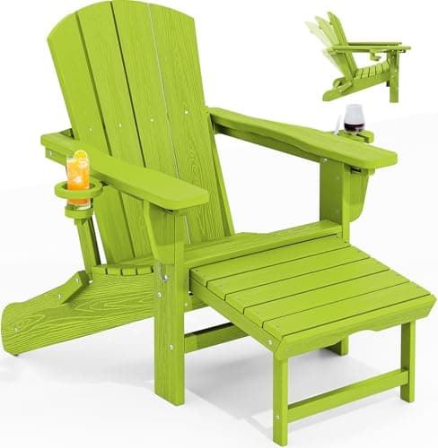 KINGYES Folding Adjustable Adirondack Chair with Ottoman, HDPE Adirondack Recliner Chair with Footrest, Apple