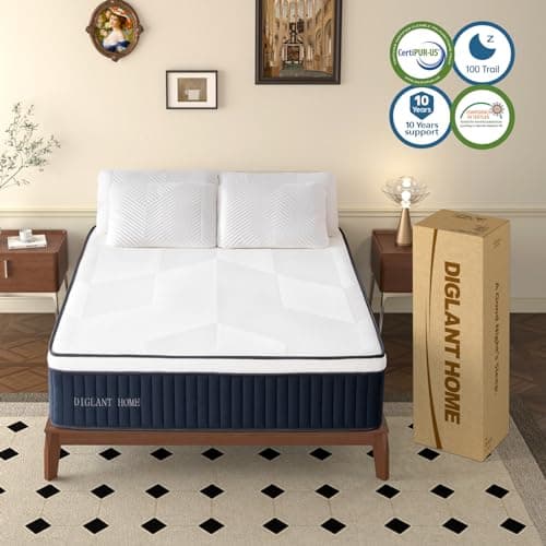 DIGLANT 14Inch Hybrid Soft Medium Plush Memory Foam Mattress, Queen Size with 7-Zone Pocket Springs, CertiPUR-US Certified 6