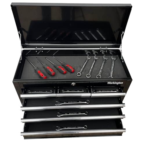 Workington Portable Metal Tool Chest with 6 Drawers, 24" 6-Drawer Tool Chest Cabinet with Ball Bearing Drawer Slides, Steel Tool Storage Box Organizer 4005 Black 6
