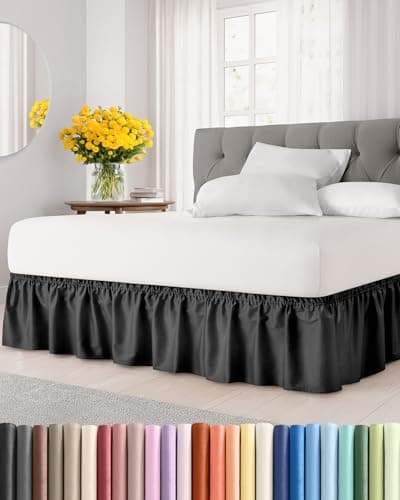 Wrap Around Dust Ruffle Bed Skirt - Black - for Queen Size Beds with 12 Inch Drop - Easy Fit Elastic Strap - Adjustable Pleated Bedskirt w/Brushed Fabric - Wrinkle Free - for Women, Men, Kids & Teens