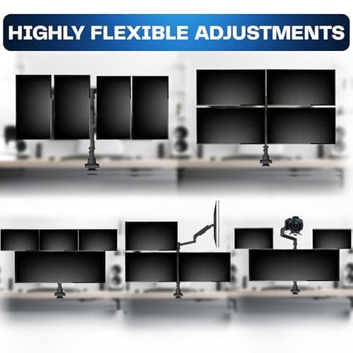 VIVO Pneumatic Arm Quad Ultrawide Monitor Extra Tall Desk Mount for Up to 49 inch Screens Individual Arm Capacity, Max 38 inch Screens for 4 Ultra Wides Up to 44 lbs, Black, STAND-V400D 6