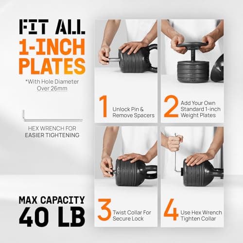 Yes4All Adjustable Kettlebell Set, 20–40 LB Weight Set, Solid Cast Iron Handle with Spacer Disks & Secure Lock, Space-Saving Kettlebell for Home Gym Strength Training, Black 5