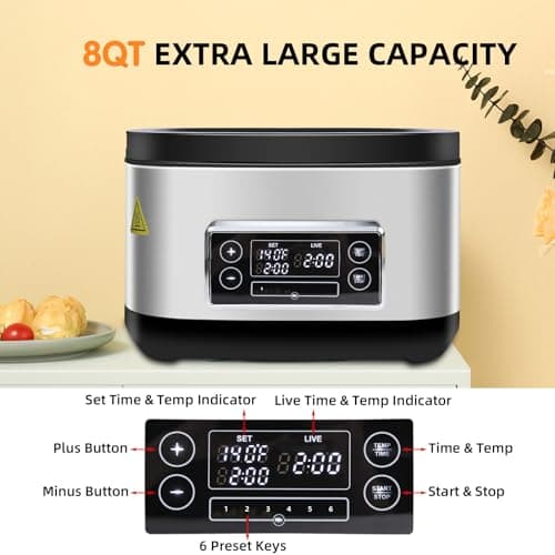 SPOONLEMON Sous Vide Precise Cooker, 8 Quart Stainless Steel Sous Vide Machine with Temperature Control, 6 Preset Shortcuts, LED Touchscreen– All-in-One Sous Vide Cooking Pot for Steak/Poultry/Seafood 6