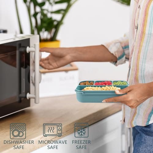 Bento Box Adult Lunch Box for Men Women, Bento Lunch Box for Kids Boys Girls School, Lunch Containers for Adults with 4 Compartments, Utensil Set, Sauce Container, Muffin Cup, Green 6