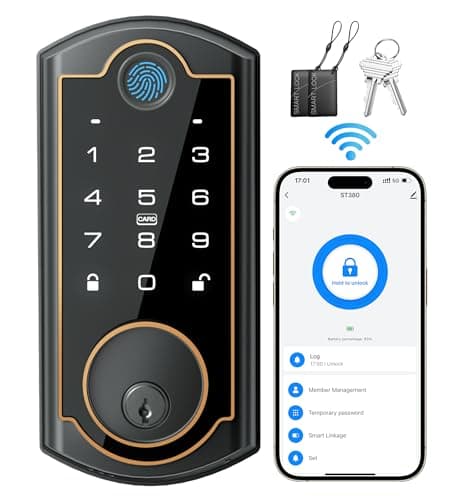 SohoTeco Smart Lock ST380, Built-in Wi-Fi, Fingerprint Keyless Entry Door Lock, Security Deadbolt Smart Locks for Front Door, App Remote Control & Auto Lock, IP56 Waterproof, (2025 Upgrade)