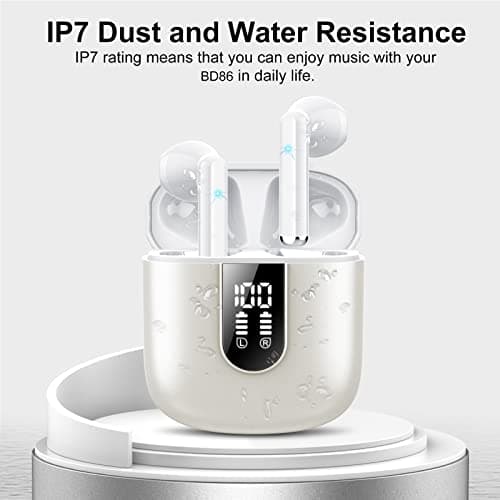 Wireless Earbuds 2024 Bluetooth 5.3 Headphones with HD Mic HiFi Stereo Sound, Wireless Earphones with Dual LED Display Touch Control, IPX7 Waterproof 30H Playtime Mini Ear Buds for iOS Android, White 6