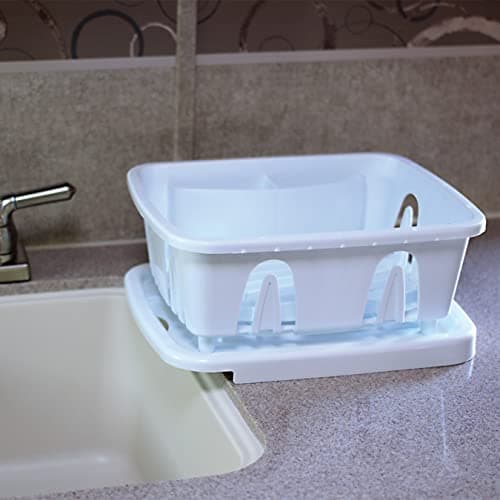 Camco RV Mini Dish Drainer & Tray - Features a Sloped Drain Tray Design, Heavy-Duty Construction - Ideal for Small Spaces, Apartments, Boats, and More -9.5" L x 11.7" W x 4.75" H - White (43511) 5
