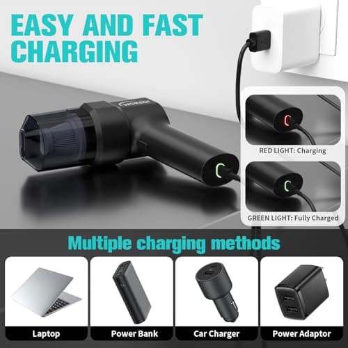 Handheld Mini Car Vacuum, 10000PA Cordless Portable Vacuum with 2000mAh Battery, 3 in 1 small Vacuum Cleaner & Air Duster with Type-C Charging, Compact & Lightweight for Car, Home, Kitchen (Black) 5
