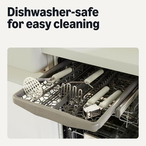 Amazon Basics Garlic Press, Stainless Steel, Soft Grip Handle, Dishwasher-Safe, Linen Gray 5