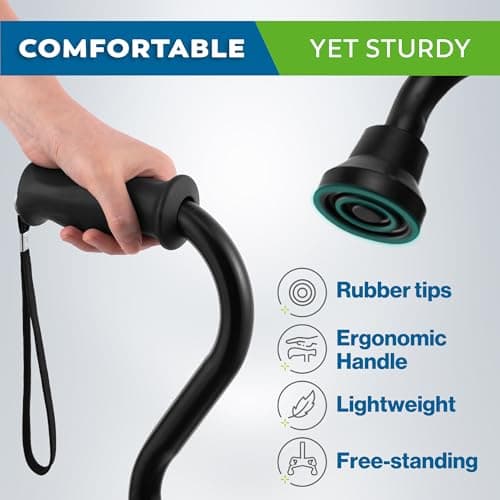 HONEYBULL Walking Quad Cane for Men & Women - Adjustable, Lightweight Quad Cane with Large 4 Pronged Base for Extra Balance & Stability; Walking Canes for Seniors, Walking Sticks (Black) 5